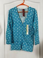 Women’s Blue and White Diamond Print Cardigan NWT Size S.  2792