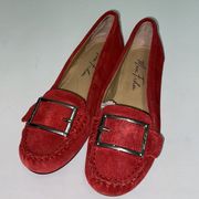 Marc Fisher Red Suede Buckle Loafers Flats size 7M A33