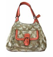 COACH F24742 Campbell Hobo Signature Logo Satchel Beige Coral Shoulder Handbag