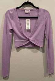 Urban Outfitters Lilac V-Neck Long Sleeve Crop Top