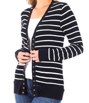 Zenana Outfitters V- Neck Snap Front Black & White Striped Cardigan Size Small