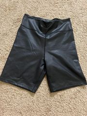 Black Faux Leather Biker Short