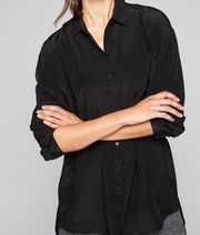 Athleta 870542 Black Washable Silk Button Down Tunic Shirt size XS petite