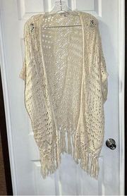 Blu Pepper Vintage Look Cream Open Knit Boho Open Front Crochet Cardigan Small