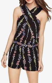 BCBGMAXAZRIA BLACK COMBO ISLA FLORAL-PRINT ROMPER SZ S