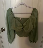 Pale Green Long Sleeve  Crop Top