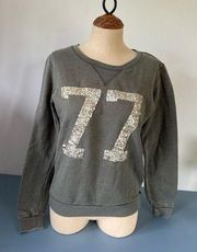 Maison Scotch womens sweatshirt size M green button back front with sequins