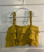 Yellow flowy sleeveless tiered crop top