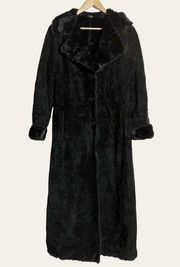 Vintage Marvin Richards Suede Leather Faux Black Long Shearling Coat Size M