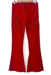 Dolls Kill Edikted Red Lace Up Wide Leg Jeans Medium