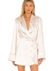 Revolve  Avena Ivory Satin Long Sleeve Wrap Mini Dress Size Small NWT