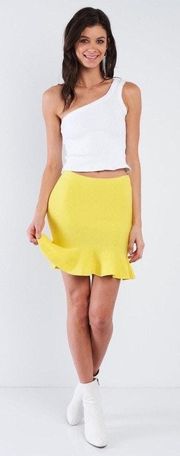 Yellow Mermaid Frill Hem Mini Skirt