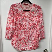 Red Saks 5th Ave White Peppermint Patterned 3/4 Sleeve Blouse Womens Size Medium