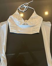 White Fox Cropped White Top With Sleeves