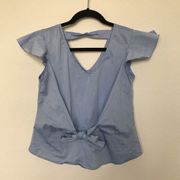 BCX Blue Ruffle Sleeve Front Bow a Blouse