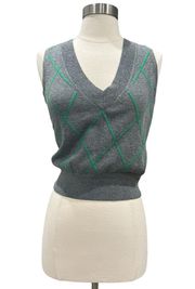 Design Studio V Neck Gray Green Sweater Vest Women’s Size S