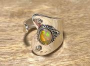 Sterling Silver Ethiopian Opal 925  Adjustable Open Ring