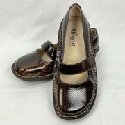 Alegria Mary Jane Shoes Paloma Patent Leather Brown Feliz Sz 37 Animal Print