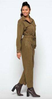 Good American Army Green Utility Good Cinched Waist Jumpsuit Size Large