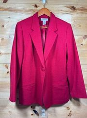 Sag Harbor Women's Petite Size 16P Red Wool Blazer Single Breasted