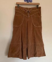 Small Corduroy Wide Leg Capri Shorts Drawstring 90s Y2K Camel Brown