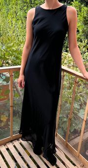 Vintage 90s Sleeveless Black Maxi Dress High Neck Scoop Back  4 Small