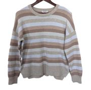 Time and Tru Tan Neutral Colored Pullover Sweater Horizontal Stripes Women's L