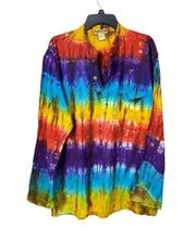 EZHippie Vibrant Tie Dye Collared Button Up Collared oversize Shirt  - XLarge