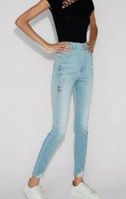 Express Super High Waisted Embellished Ripped Ankle Leggings Jeans Size 2 Short