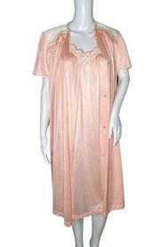Vintage Vanity Fair Nightgown Set Womens Small Pink Bohemian Grandmacore Granny