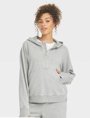 NWOT JoyLab 1/2 Zip Pullover Oversized Cropped Hoodie Size Small Light Gray