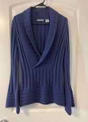 Anthropologie Guinevere Blue Faux Wrap Ribbed Knit Alpaca Wool Blend Sweater, XS