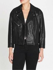 Joie Kameke “Viva La Femme” Lambskin Leather Full Zip Moto Jacket in Black