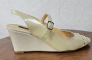 Alex Marie Womens Wedge Sandals 8.5 Yellow Patent Leather Peep Toe Slingback