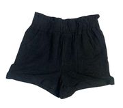 Aeropostale  Women's Shorts Sz S Grocery Sack High Waist Linen Blend Black