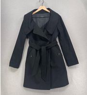 Ann Taylor Loft Coat Womens XS Black Double Breasted Belted Classic Wool Blend