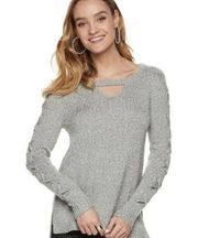 Rock&Republic Grey Silver Sweater Ribbon Sleeves Extra Small