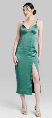 NWT Green Slit Satin Slip Dress XL