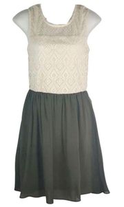 Dress olive green chiffon and ivory lace dress size XS