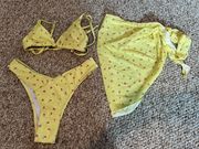 Yellow 3 piece bikini set w matching skirt