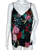 Stars Above Shirt Womens Large Black Pink Floral Satin Top Cami Tank Loungewear