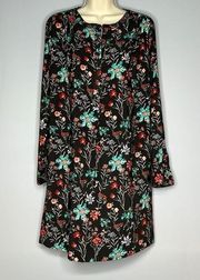 SMALL BLACK AND FLORAL MIDI LONG SLEEVED DRESS