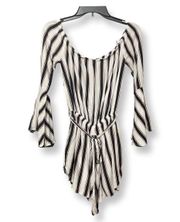 Lumiere Womens Romper Playsuit White Stripe Lined Scoop Neck Long Sleeve Rayon S 