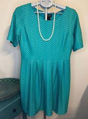 Enfocus Studio Women's Fit & Flare Short Sleeve Dress. Teal w/Pleats Size 12