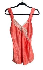 Victoria’s Secret Gold Label Size Xs Vintage Satin Night Gown Nightie Lace Coral