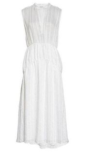 NWT Vince Drapey Stripe Tiered Midi in Optic White Lightweight Dress 10 $345