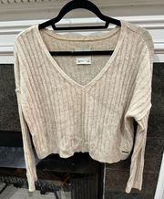 Abercrombie Tan V Neck Cropped Ribbed Sweater - S - Great Condition