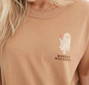 Aerie Women’s Tan Monday Mourning Ghost Graphic Oversized Boyfriend T-Shirt XS