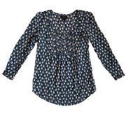 blue gray long sleeve bird print bohemian blouse women’s size small