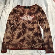 Vintage Grunge Brown Tie Dye Outback Trading Co. Long Sleeve t-shit